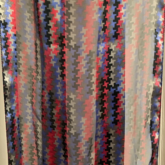 Oblong Scarf: Red, Blue, Gray, Black Design, Sheer & Opaque, 60” x 12”, Career - Picture 5 of 8